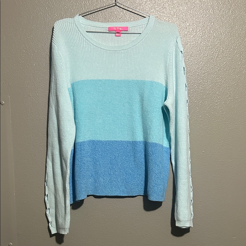 Lilly Pulitzer Cotton Blue Stripe Sweater Sleeve Cut outs XL